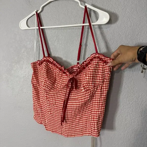 Red Gingham Spaghetti Strap Top - Picture 5 of 10